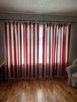 Pottery Barn red & white panels, curtains