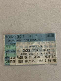 Metallica concert ticket July 22, 1998