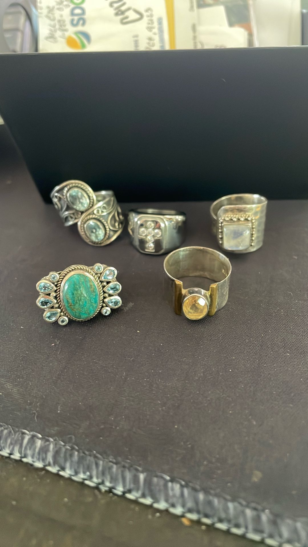 5 Sterling Rings With Various Gemstones, Size 8