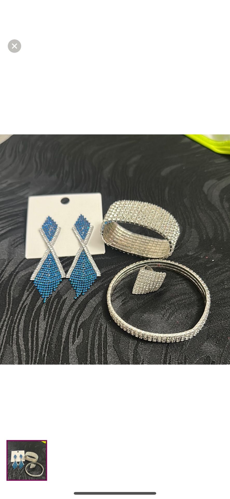 Elegant Silver and Blue Jewelry Set used on bikini competitions