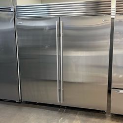 SUB ZERO 72”WIDE STAINLESS STEEL REFRIGERATOR AND FREEZER BUILT IN 