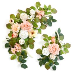 Wedding decor (pack of 2) Welcome Sign Flower Backdrop Garland for Ceremony Reception Wall Easel Home Decoration Entryway Faux Outdoor Board Head Tabl