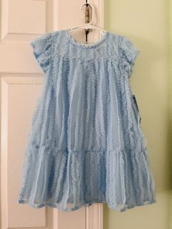 Cat & Jack Toddler Girls A-Line Mesh Ruffled Lace Short Sleeved Dress, Light Sky Blue Color, Easter Spring Summer Outfit, Size 5T *Brand New with Tag*
