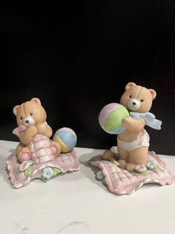 2 Vintage 1992 Enesco Ceramic Bear Figurines