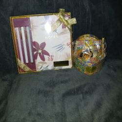 Notebook ,pens And Heart Shaped Box With Pencil Notebook Pad 
