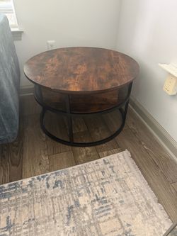 Round Wood and Metal Coffee Table