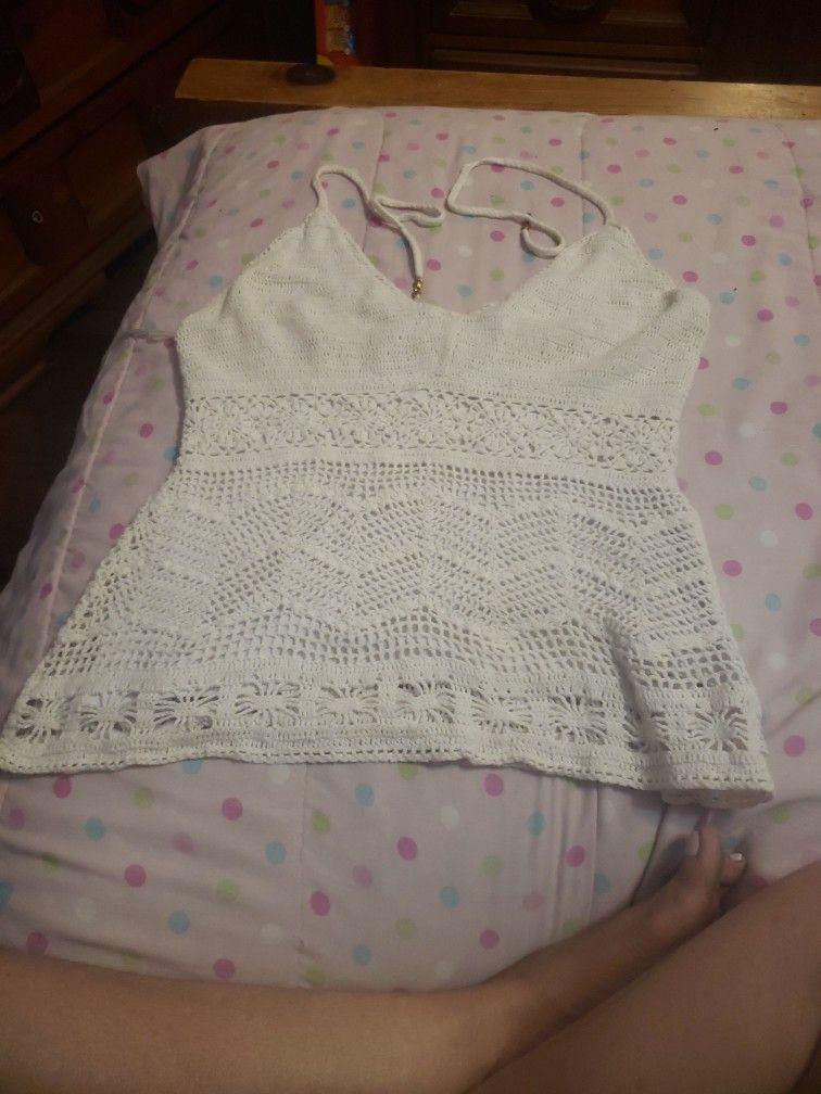 White Knitted Halter Top 