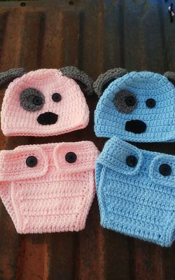 Handmade baby puppy outfits.