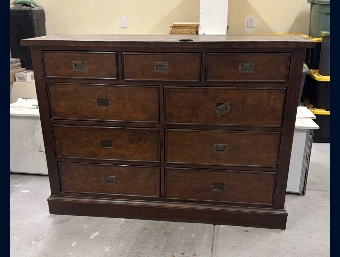 Nine Drawer Brown Wood Dresser
