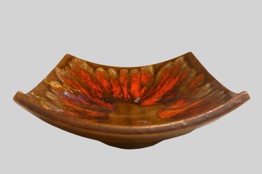 Glazed Ceramic Decorative Bowl MCM brown orange