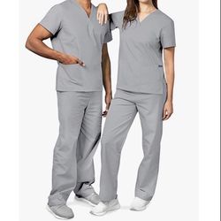 Set Silver Gray Universal Unisex Scrubs (L and XXL Set)