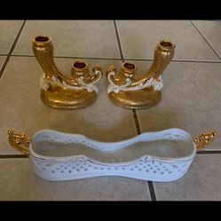 Vintage Gold Plated Candlestick Holder Set
