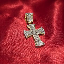 10k Yellow Gold Diamond Baguette Cross Pendant 0.73 ctw