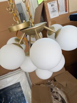 Modern Brass Cluster Globe / Bubble Chandelier
