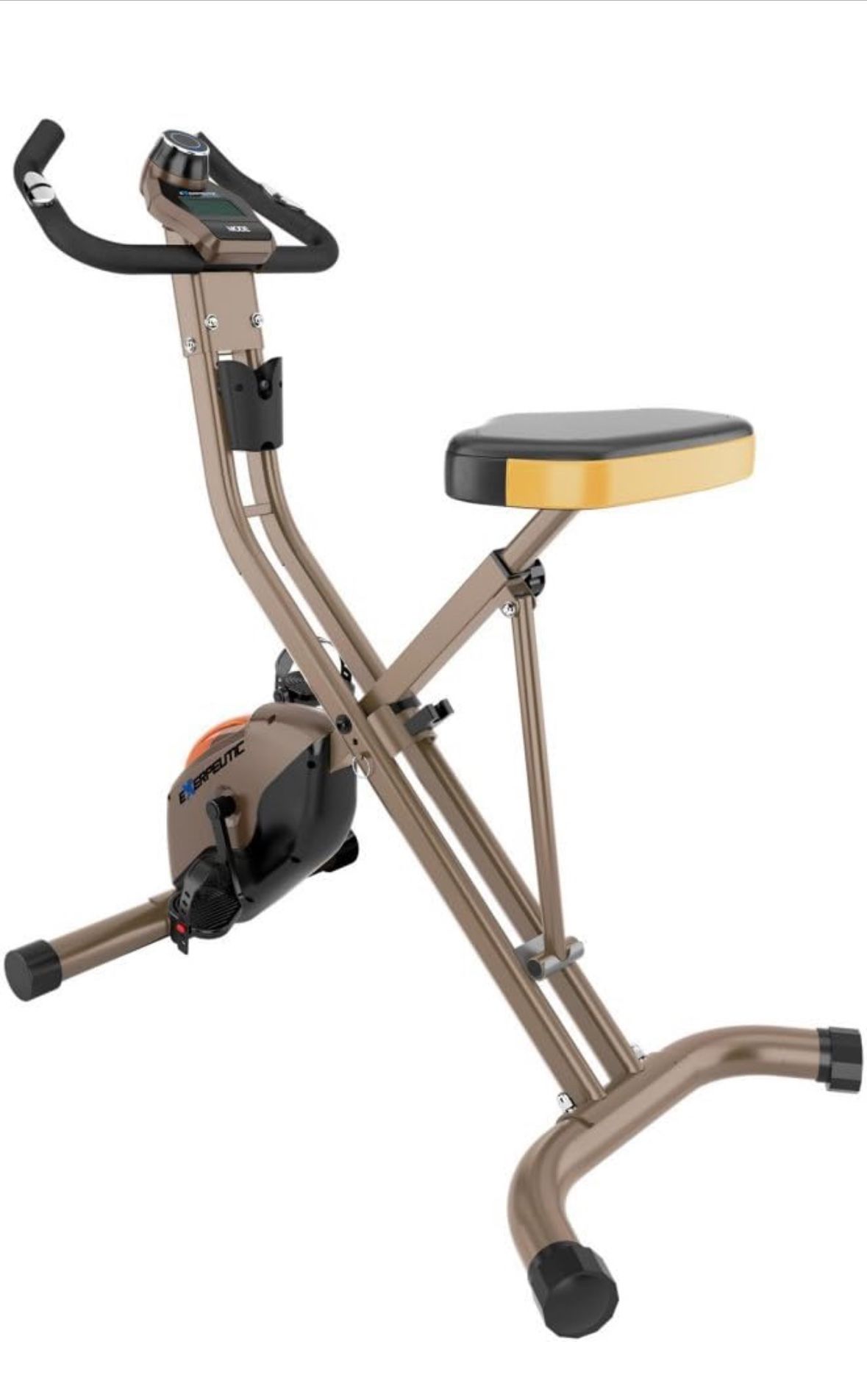 Gold Heavy Duty Foldable Exercise Bike with 400 lbs Weight Capacity & Yoga Mat 