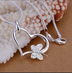 Silver Sterling Heart & ButterFly Necklace