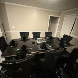 BEAUTIFUL HUGE Black Kitchen Table Set Seating 8 Chairs with Matching dining Room 3 Piece Table Set