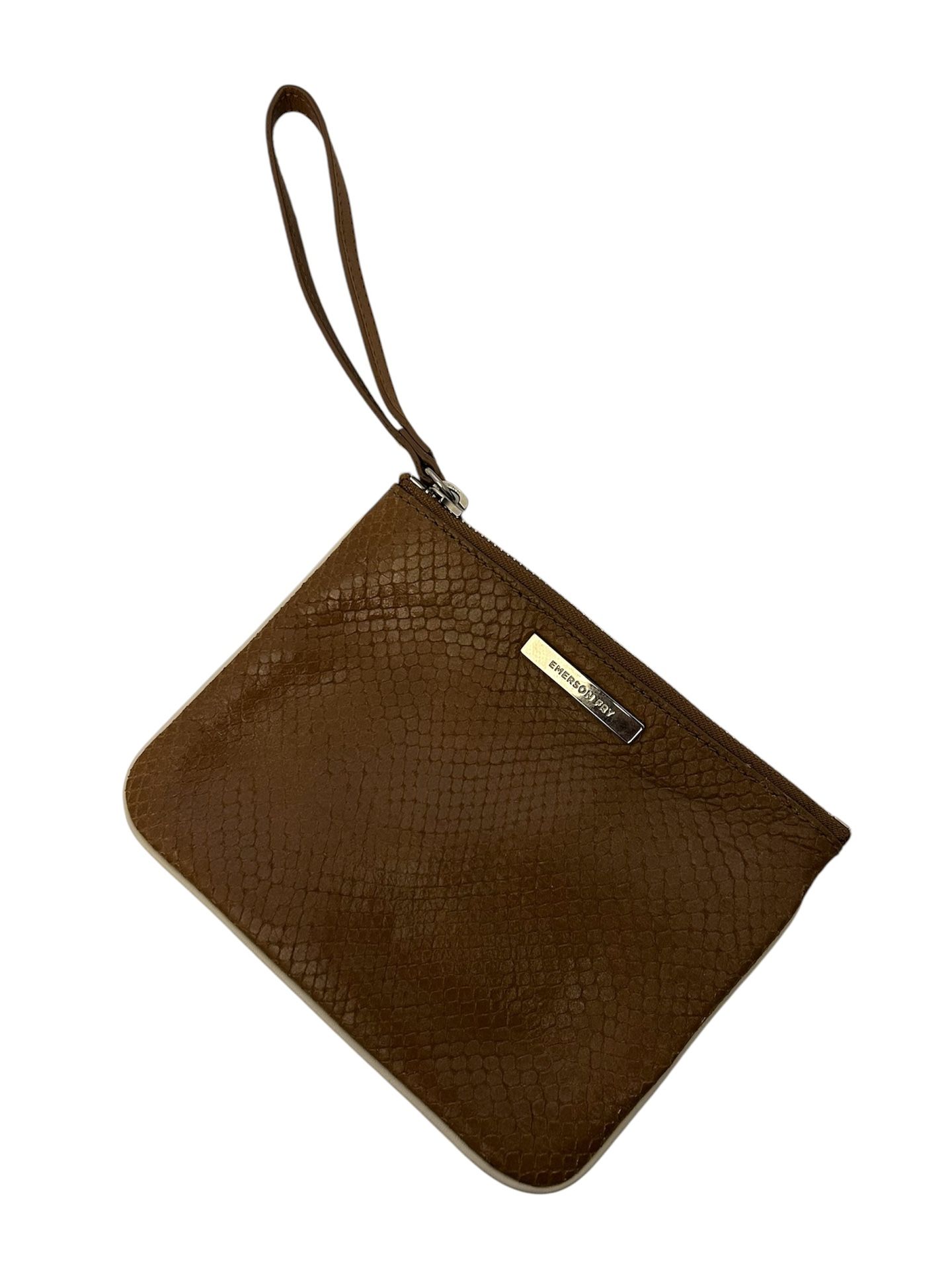 Emerson Fry Made in Italy Tan Textured Leather Zippered Wristlet Clutch