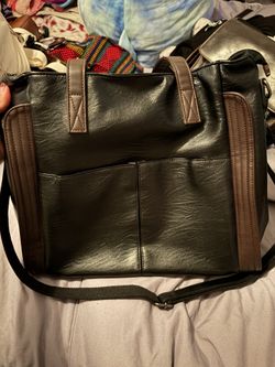 Black & Brown Vegan Leather Tote Bag – Multi Pocket w/ Strap
