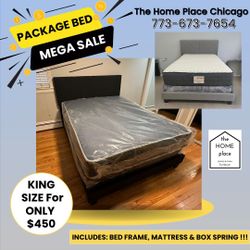Comfy & Elegant King Bed Frame 🚨 Includes Mattress & Box Spring for ONLY $449. Ready for Delivery Today 🚛