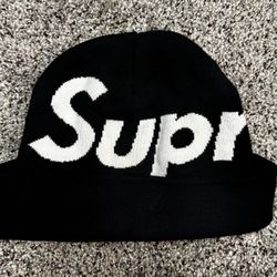 Supreme Black Wrap Big White Logo Cotton Cashmere Beanie GUC
