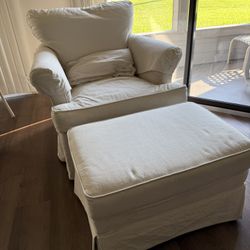2 White Chairs with Hassocks
