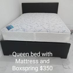 $350: Queen Bed Frame With Mattress And Boxspring Brand New Free Delivery Free Assembly 