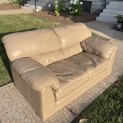 Tan Leather Loveseat Couch