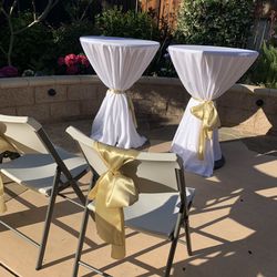 Wedding decorations: High Boy Table Cloths, Chair Sash Ribbons, Napkins, Table Runners