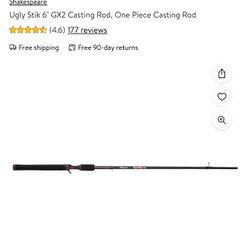 Ugly Stik 6' GX2 Casting Rod, One Piece Casting Rod