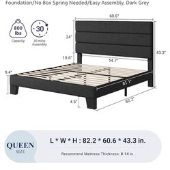 Queen Size Platform Bed Frame No Mattress 