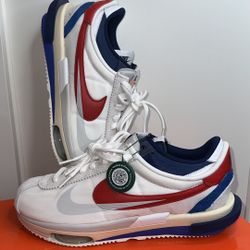 Sacai x Nike Zoom Cortez SP, New, w/ Box, Blue + White + University Red, Size 12