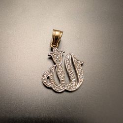 10k Gold Allah Pendant w Diamonds, two-toned white and yellow gold