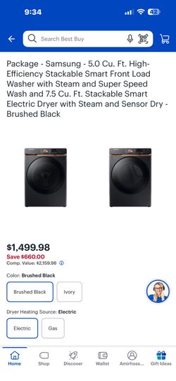 Almost New  Samsung 5 cu. ft. Stackable Smart Front-Load Washer & Dryer + 5-year Warranty