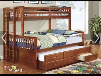 Furniture of America Pammy Twin over Queen Bunk Bed, Oak [ASIN: B00UXF3JFK] 