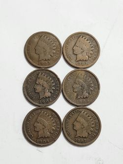 6 Antique Indian Cent Coins