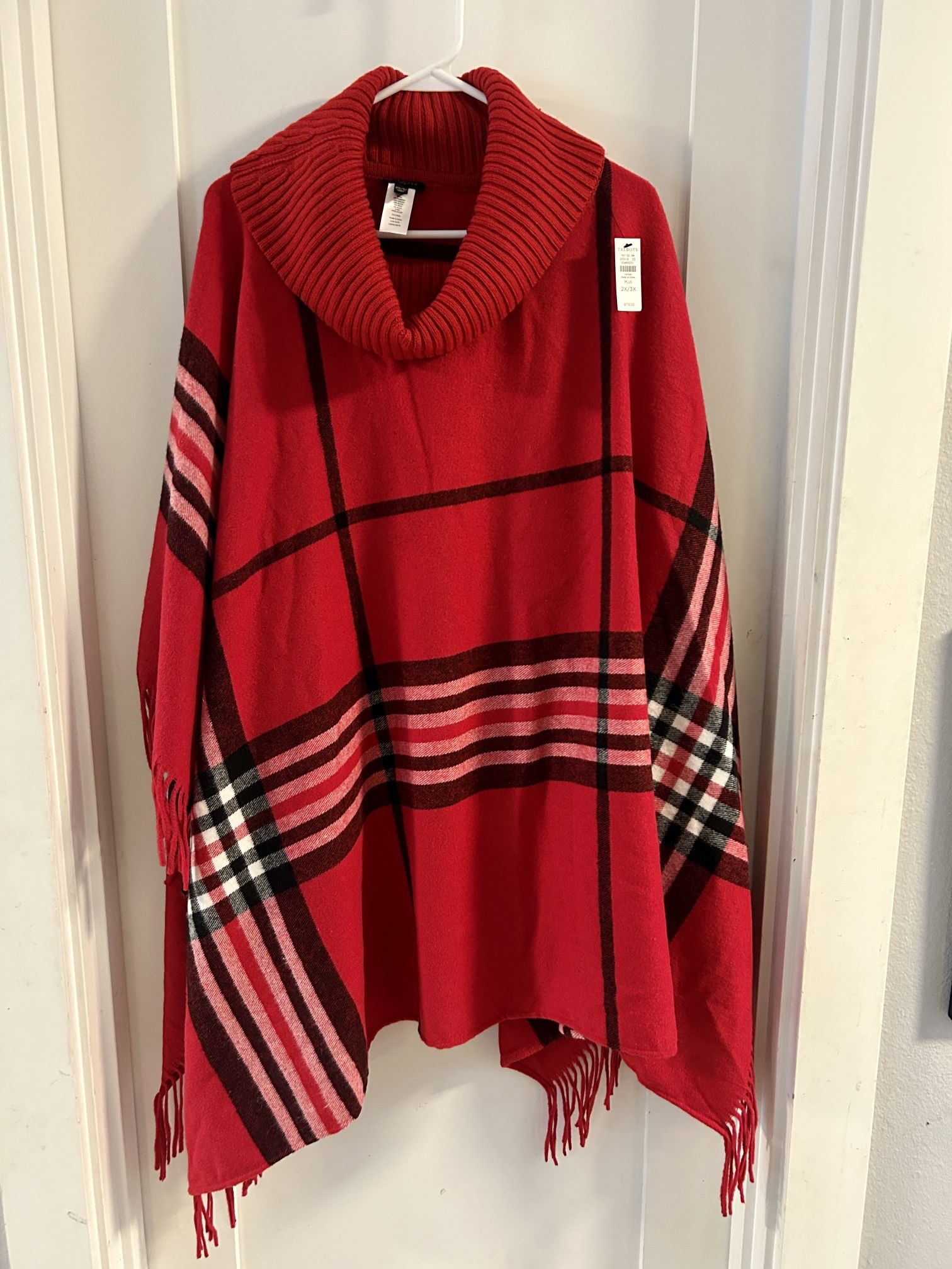 New Talbots Plus Plaid Poncho 2X/3X