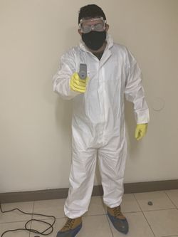 Certified thermometer with coverall and goggles pack