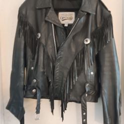VINTAGE 1980s FRINGE OPEN ROAD BIKER LEATHER SIZE XL