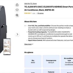 TCL 8,000 BTU SACC Cooling+ Heating  / Heat Pump
