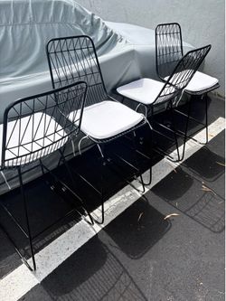 Tall Metal Bar Stools/Chairs (4) with White Cushions