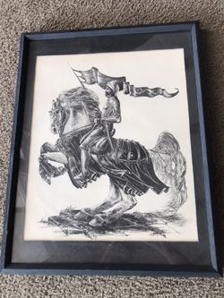 1981 M.Pena Print and Medieval Knights Coat Rack