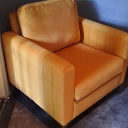 Tufted Armchair - Mustard Velvet With Gold Legs