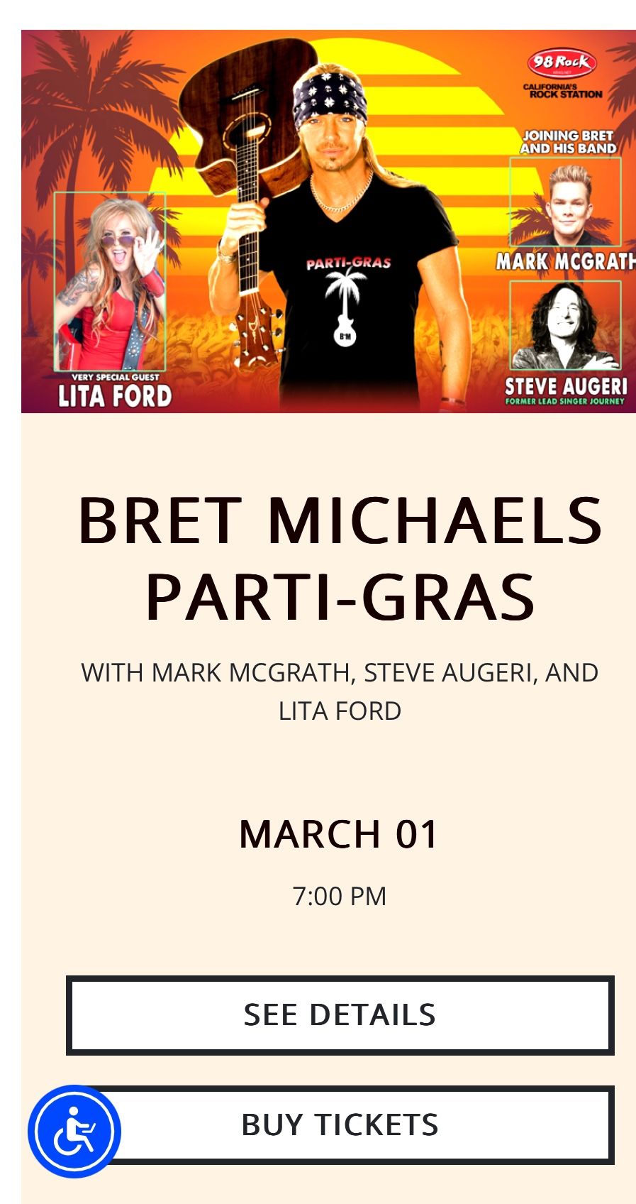 Bret Michaels - 2 Tickets 