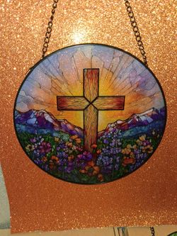 Round Cross stained glass Suncatcher