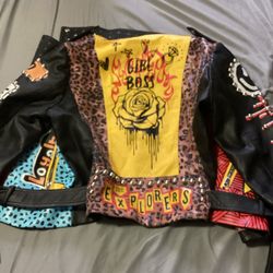 Redbox Unisex New Leather Graffiti Biker Jacket Studded Punk Rock Power 