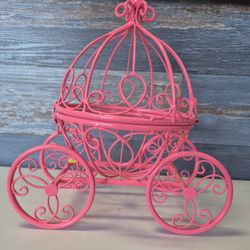 Pink Metal Horse Carriage Greeting Gift Card Holder 