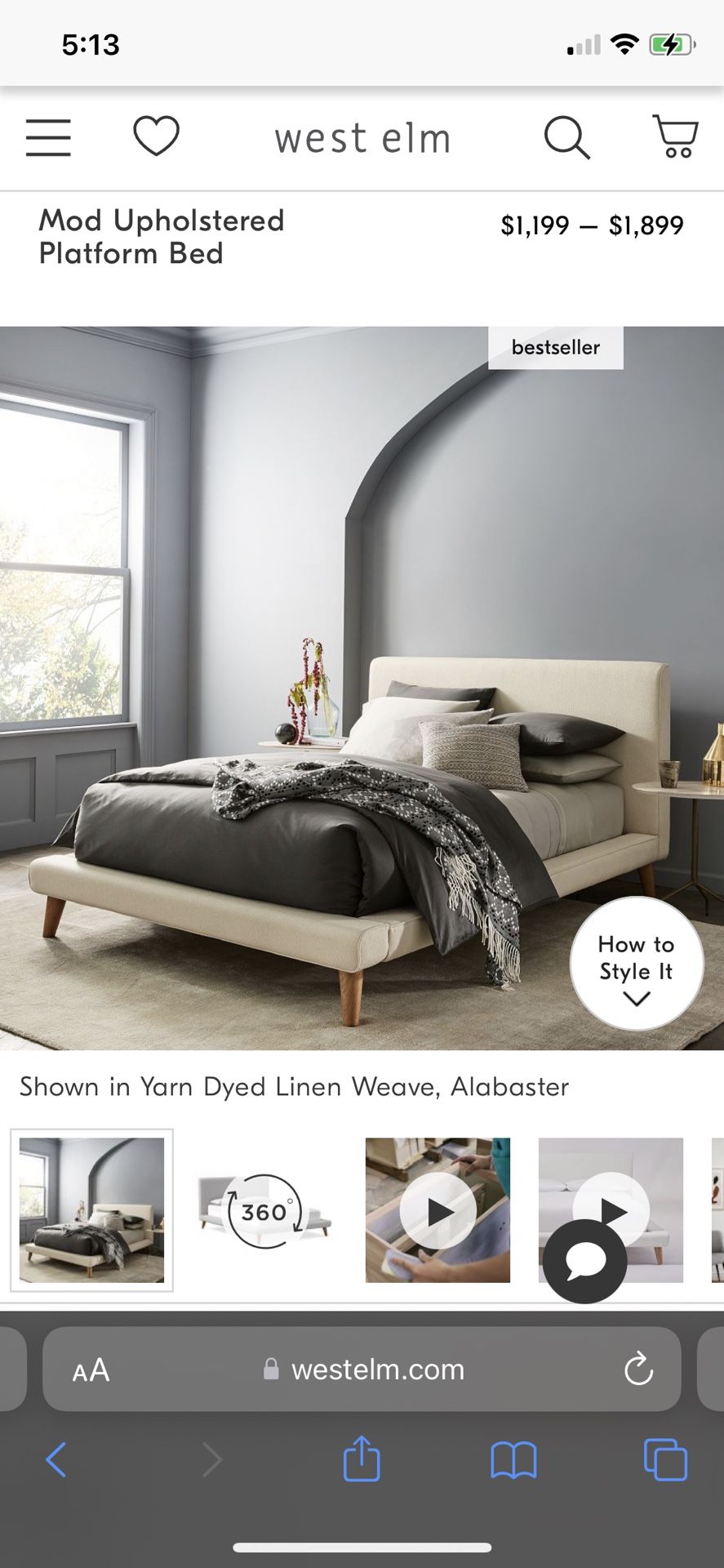 West Elm Mod Upholstered Platform Bed Cali King