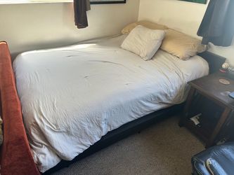 Queen Bed - IKEA Black-Brown Platform Frame + Slats + Mattress