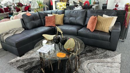 Black leather sectional